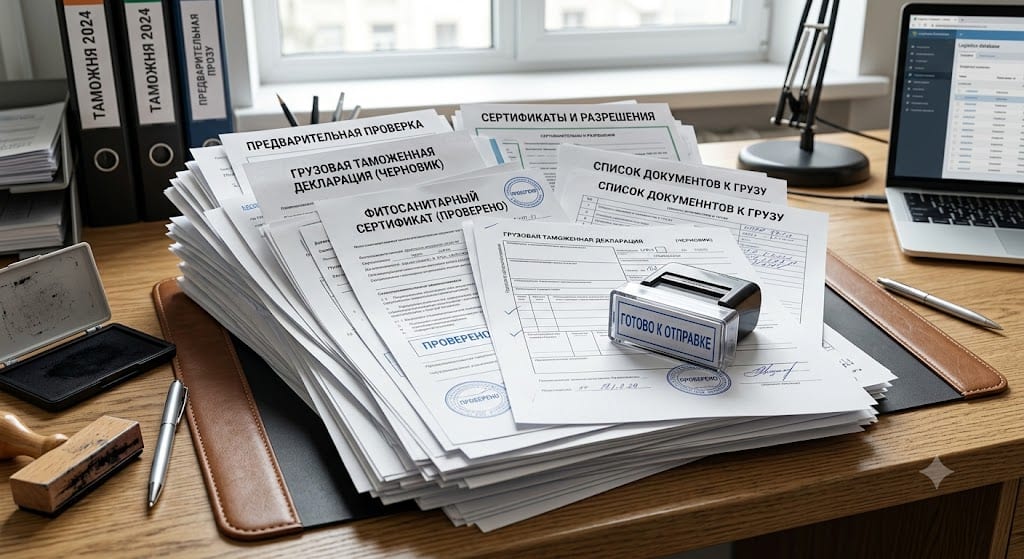 Сотрудники склада сверяют груз и документы по контрольному листу